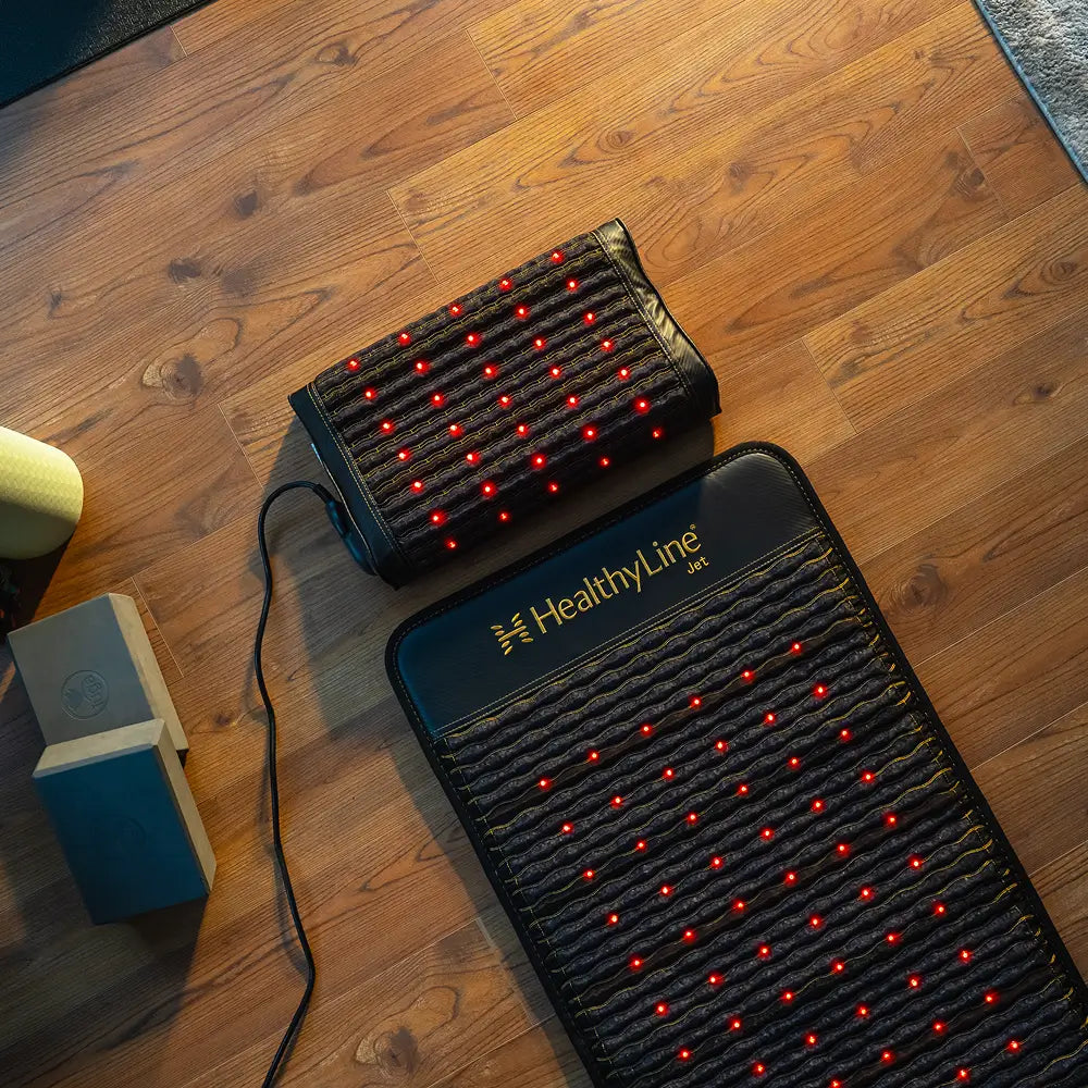 Close-up view of HealthyLine mat showing infrared and PEMF activation