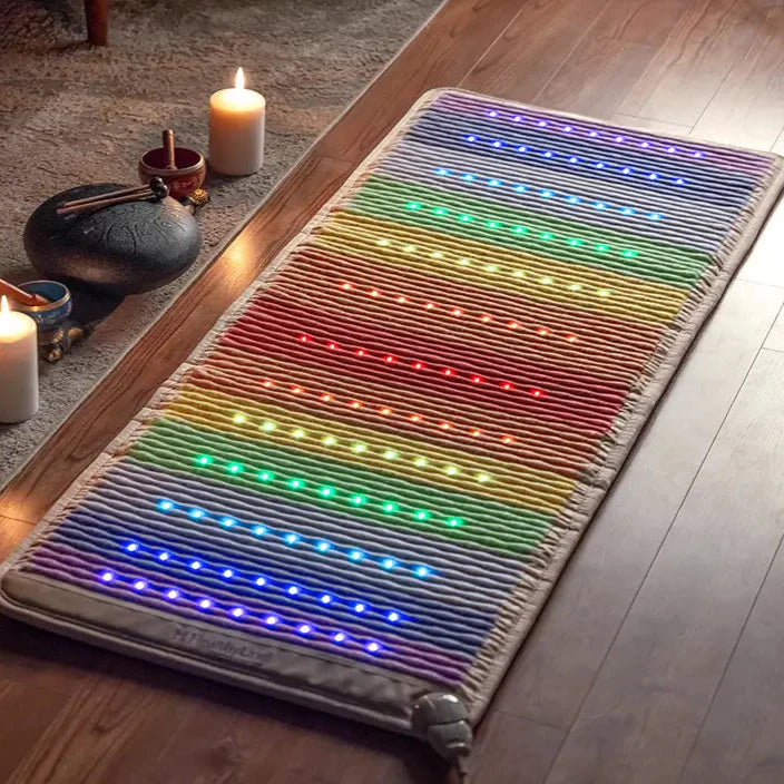 Rainbow chakra heat mat with gemstones