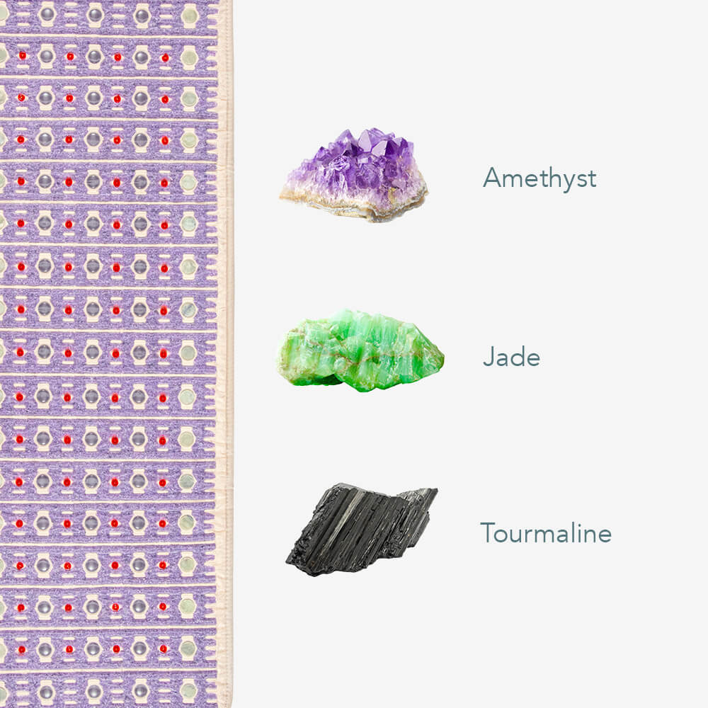Close-up of natural gemstones embedded in the HealthyLine mat